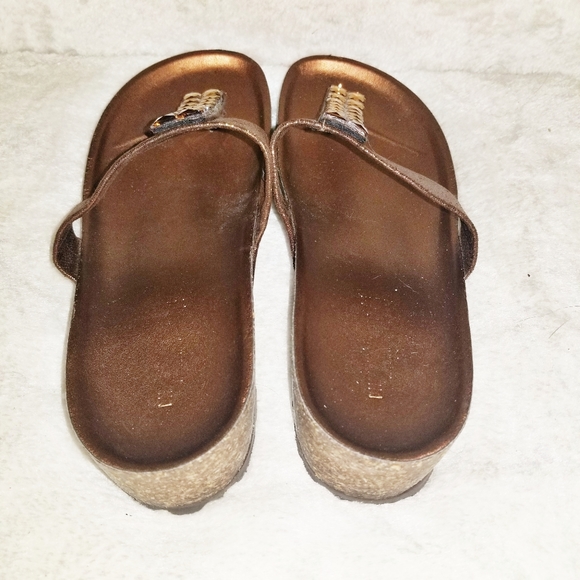 Nine West Metallic Bronze Jewel Wedge Sandals 7.5 - Picture 4 of 6